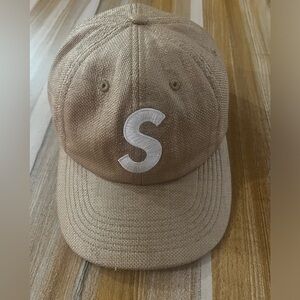 Pre-Loved Supreme Tan Raffia Woven  S-Logo Cap With Leather Strap SS22
